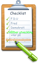 Multireligionvalsystems radio Checklist F.D.U Fred Demokrati Hållbar utveckling vilar på <a href=
